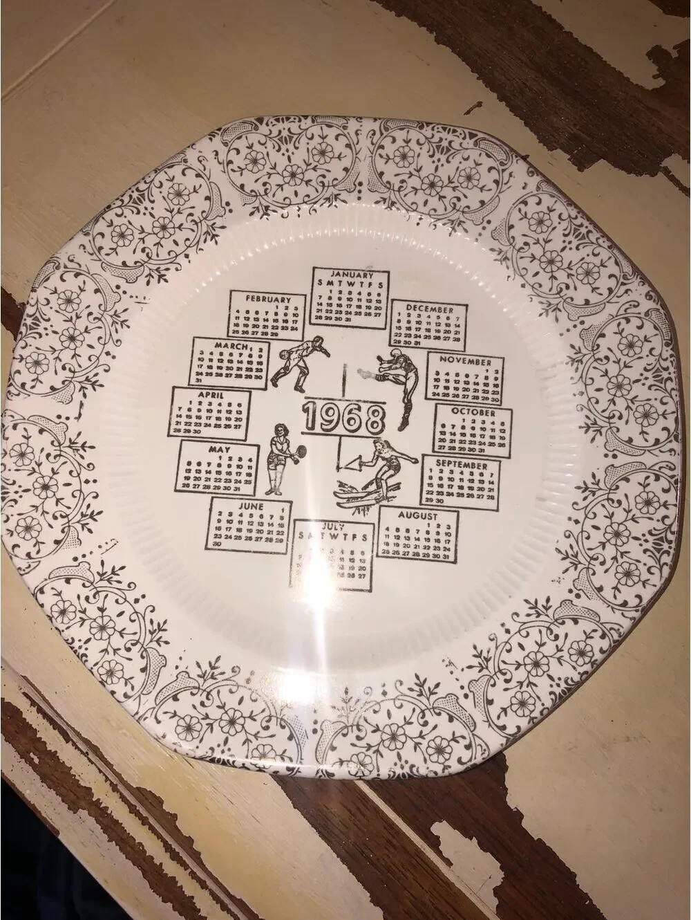 Revere Vintage 1968 Stone Ware Plate with Calendar Months